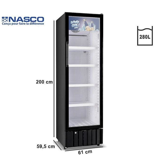 Nasco Réfroidisseur Vertical - 280L - NAS-CH350-1DR - Vitré - Noir - Garantie 12