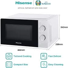 Hisense Micro-Onde – H20mows10 - 20 Litres/ 700w / Blanc / Porte Noire/ Sans Poi
