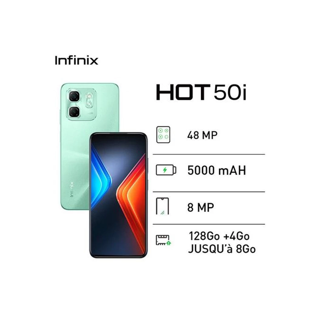 Smartphone Infinix HOT 50i - 128Go + 4Go - 8 MP - 5000 MAh - Noir -